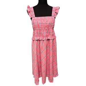 peasant sleeve midi dress Square Neck Puff Sleeve Linen Midi Dress